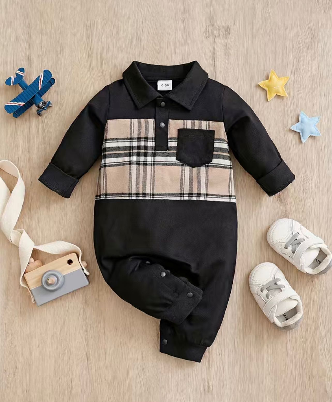 Black Check Babygrow