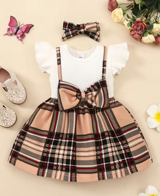 Pink check Bow dress