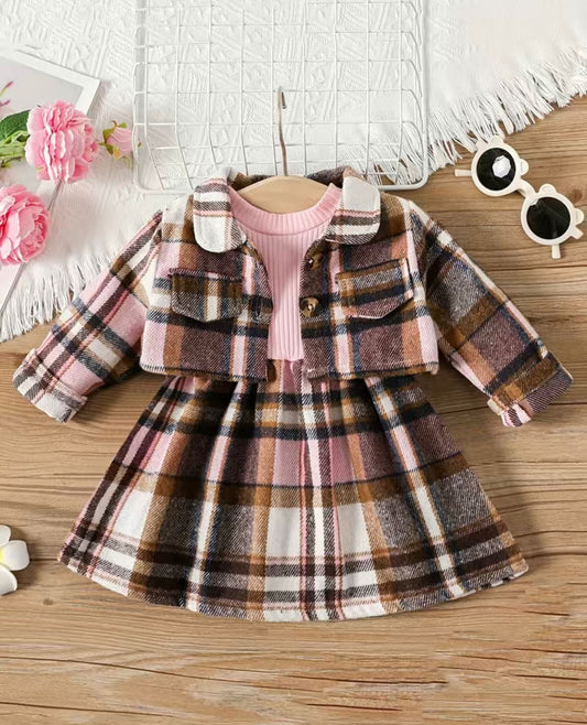 Pink check jacket set